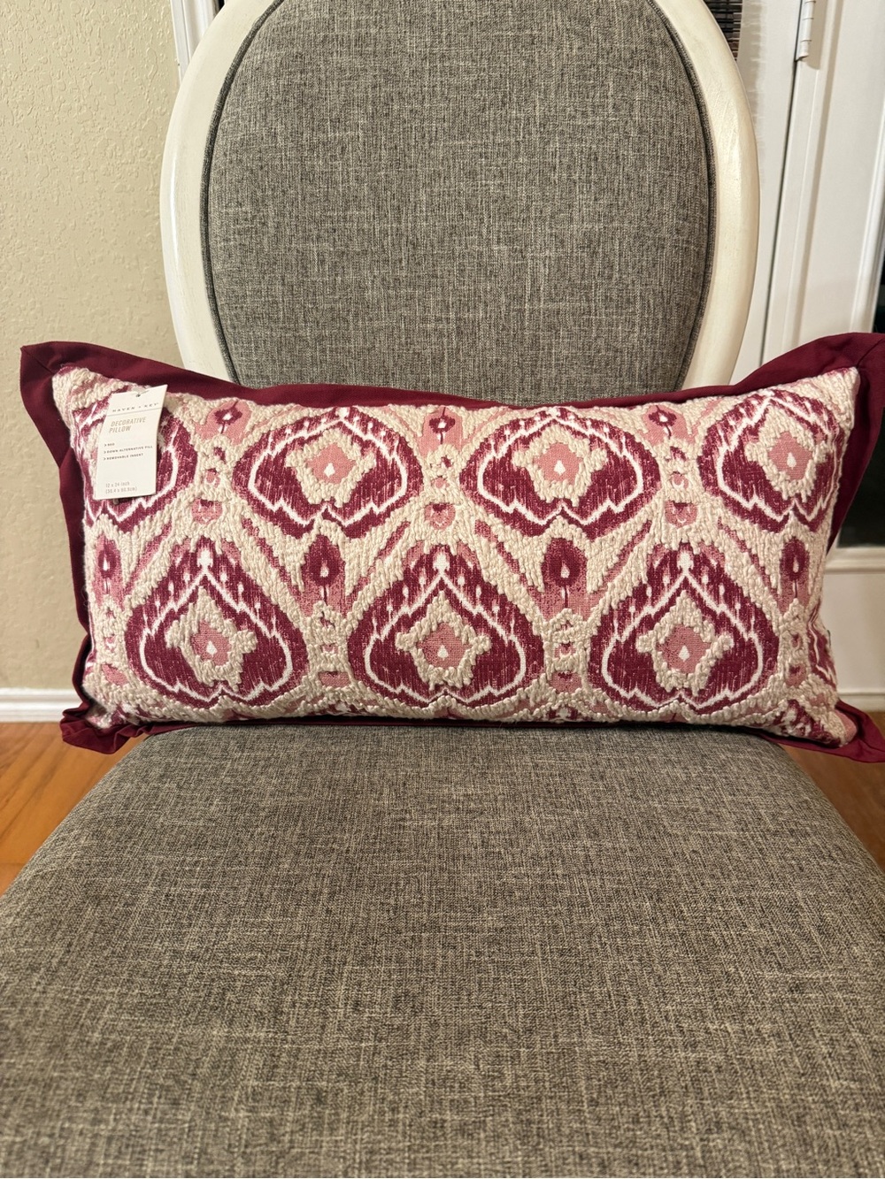 Decorative Burgundy and Cream Lumbar Pillow - Home Accents